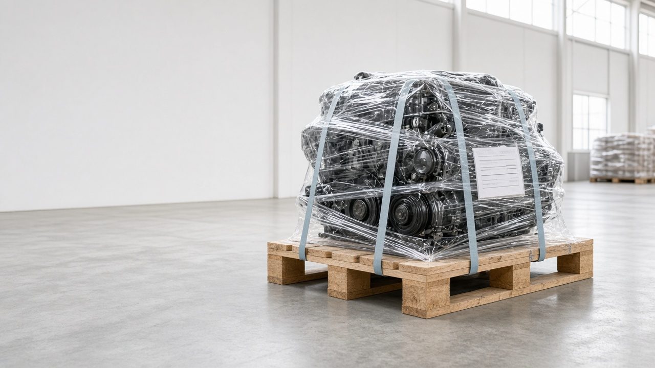 BMW engine packed on a pallet to ship